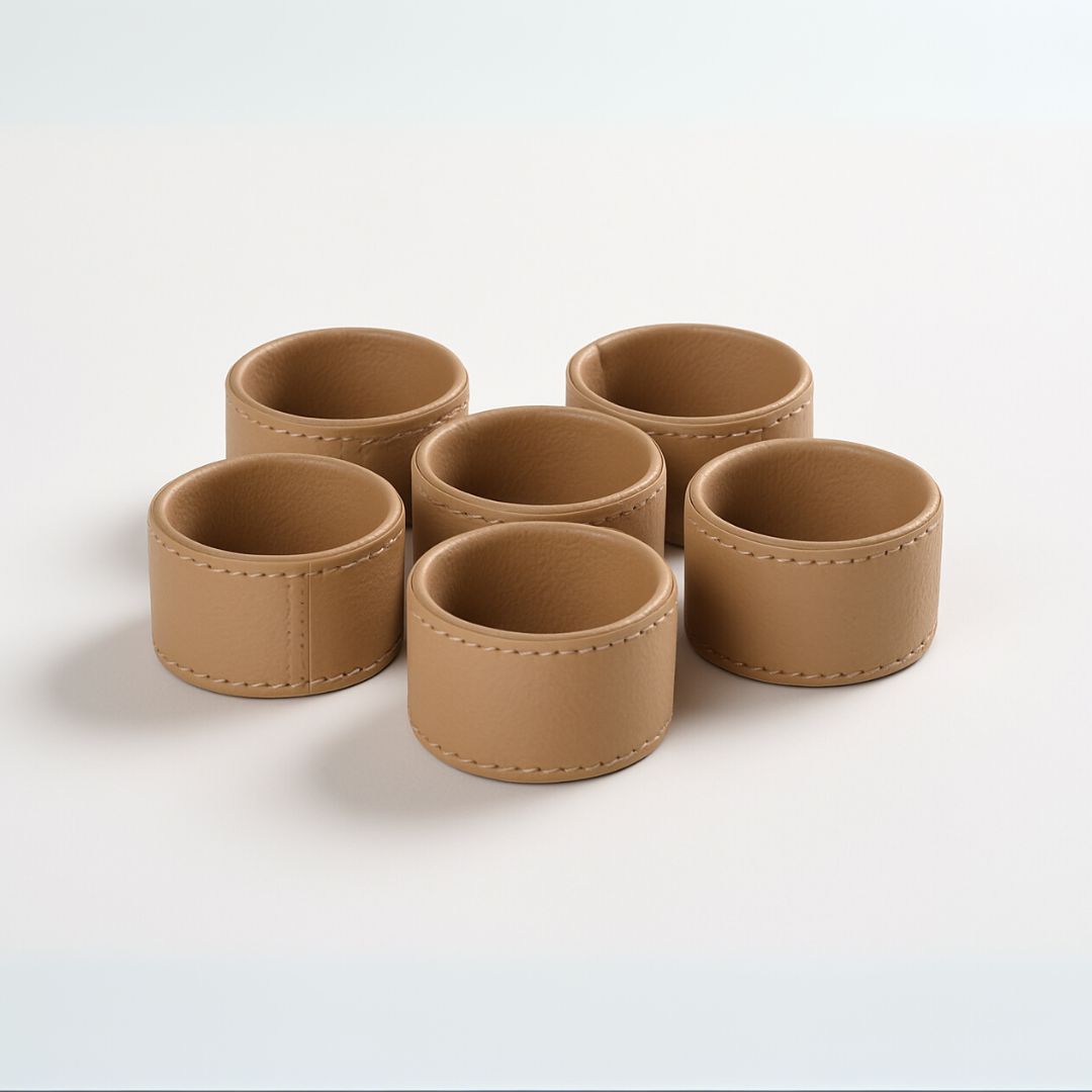 Beige Faux Leather Napkin Rings