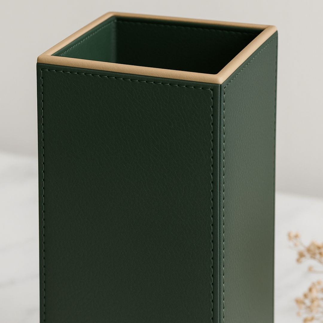 Green Faux Leather Large Vertical Flower Vase
