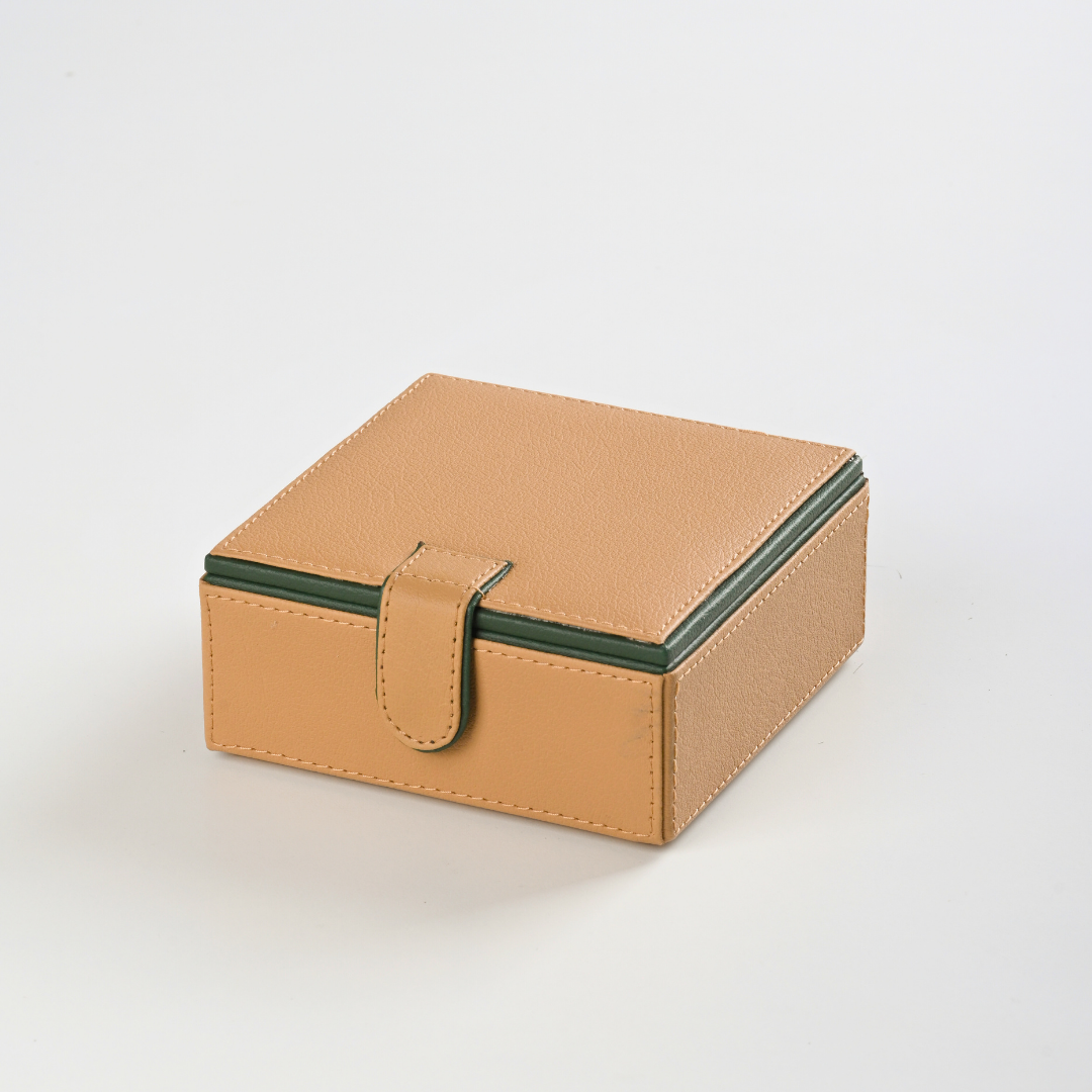 Beige Faux Leather Small Storage Box with Magnetic Lock