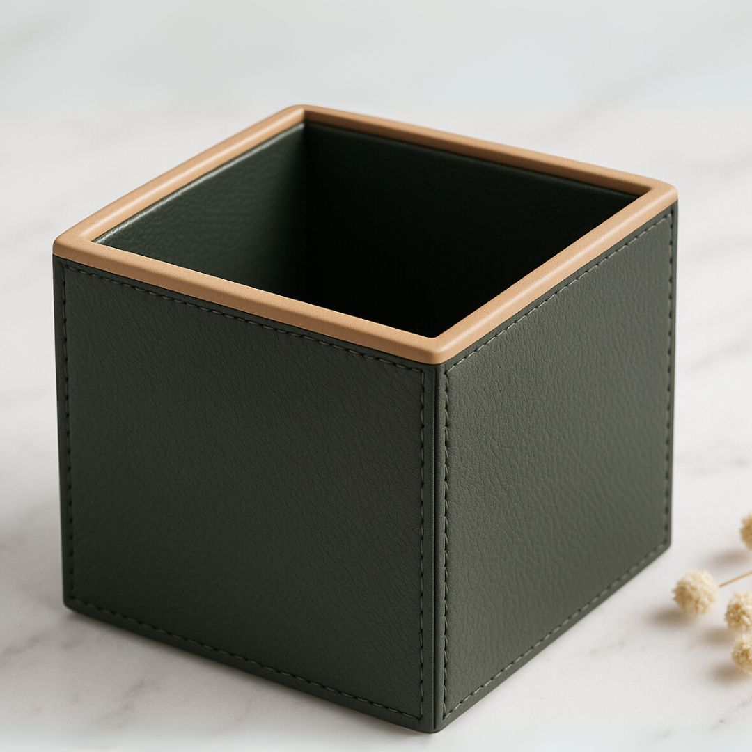 Green Faux Leather Small Vertical Flower Vase