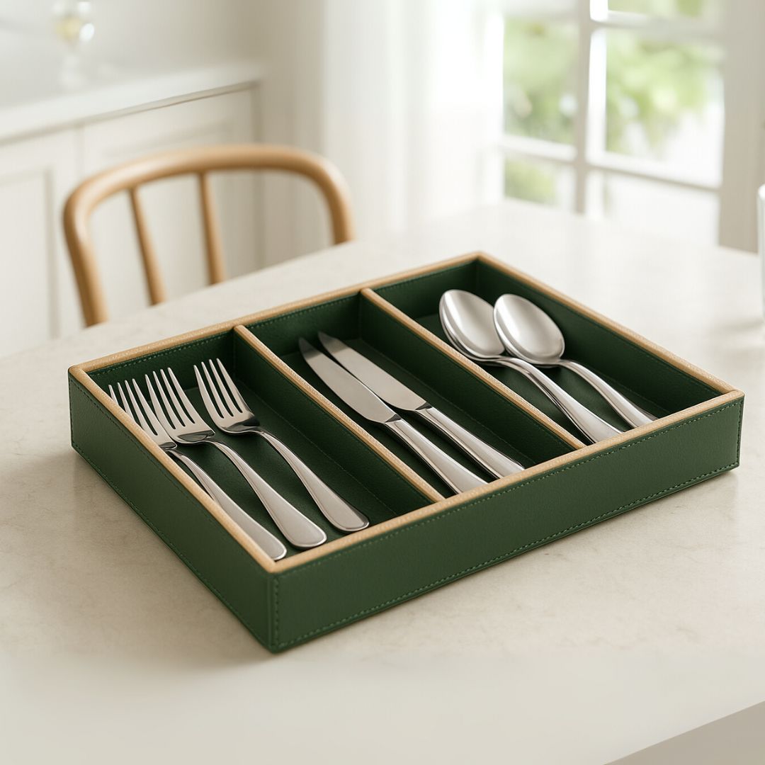 Green Faux Leather Slot of 3 Stack Tray