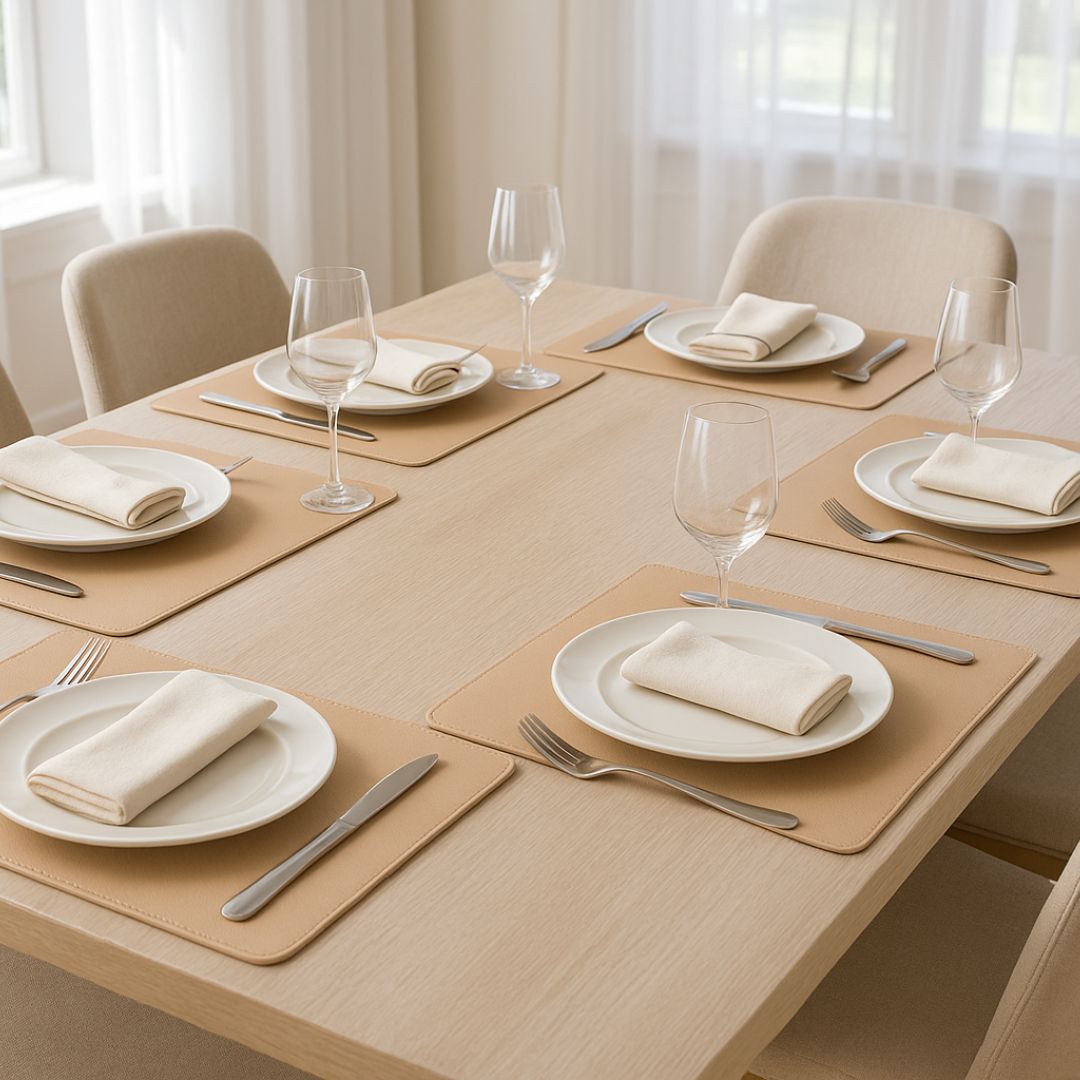 Beige Faux Leather Dining Set For 6