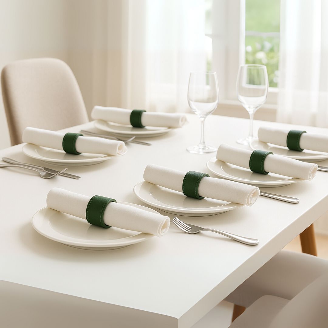 Green Faux Leather Napkin Rings