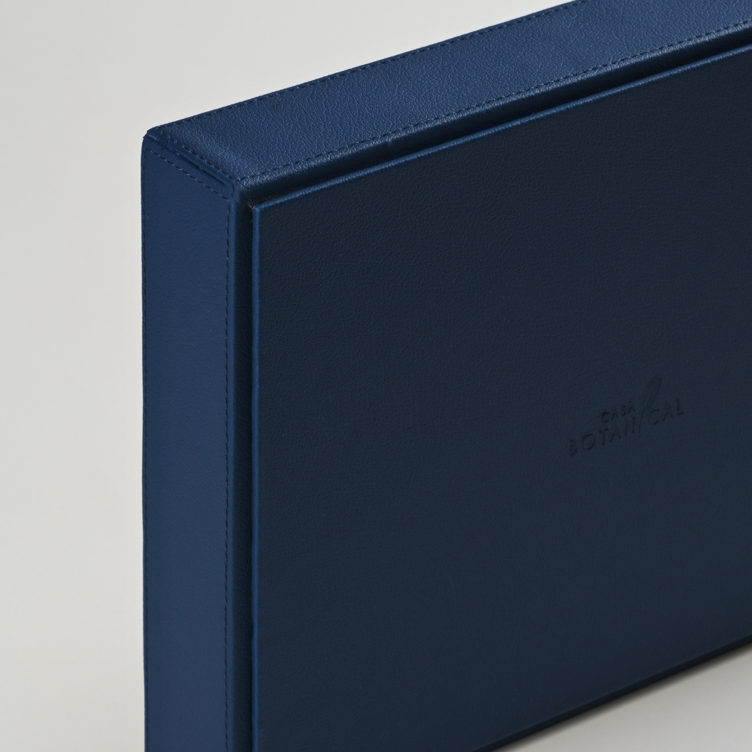 Blue Faux Leather Set of 3 Stack Tray With Lid
