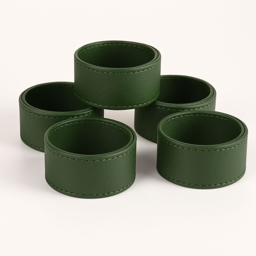 Green Faux Leather Napkin Rings