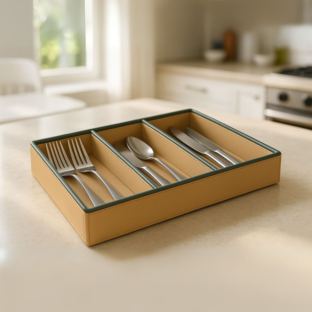 Beige Faux Leather Slot of 3 Stack Tray