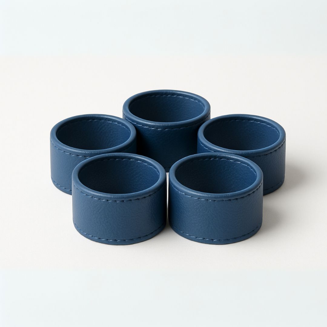 Blue Faux Leather Napkin Rings