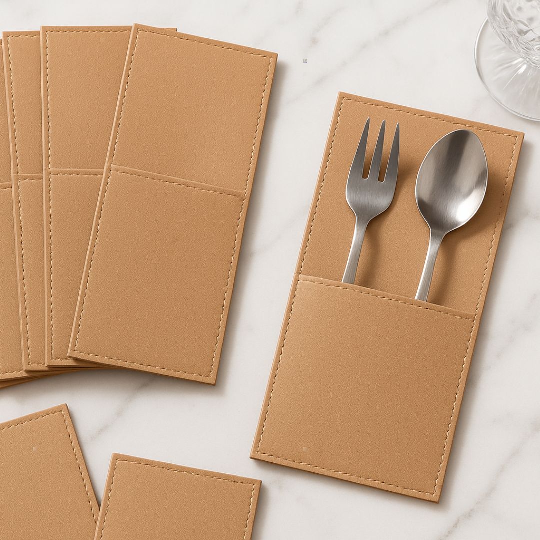 Beige Faux Leather Cutlery Holders