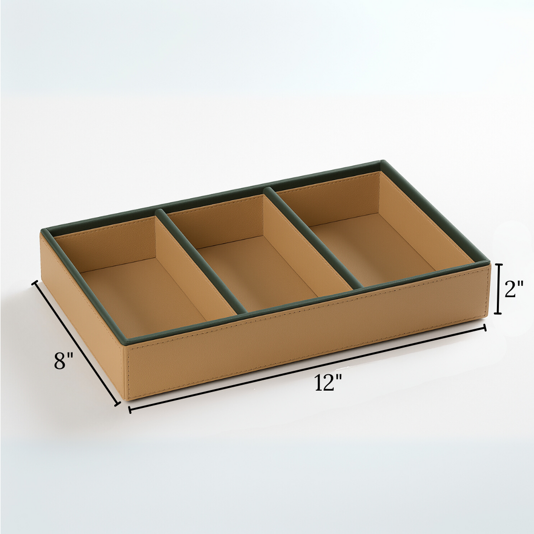 Beige Faux Leather Slot of 3 Stack Tray