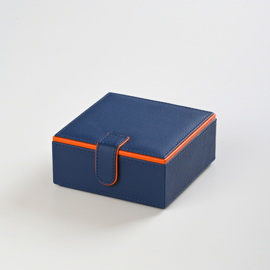 Blue Faux Leather Small Storage Box with Magnetic Lock