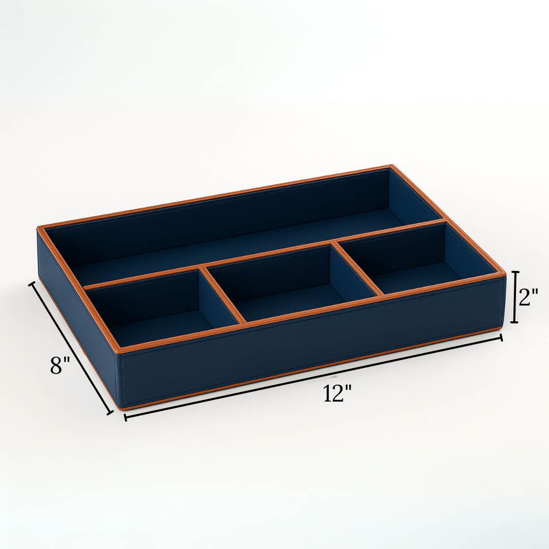 Blue Faux Leather Slot of 4 Stack Tray