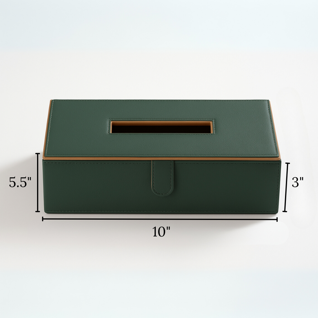 Green Faux Leather Tissue Box Holder