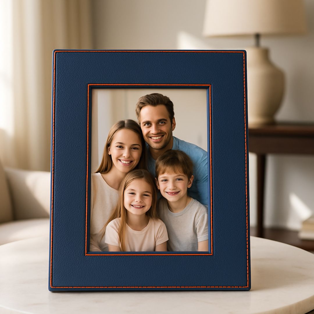 Blue Faux Leather Photo Frame