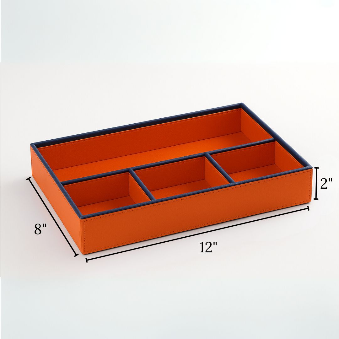 Orange Faux Leather Slot of 4 Stack Tray