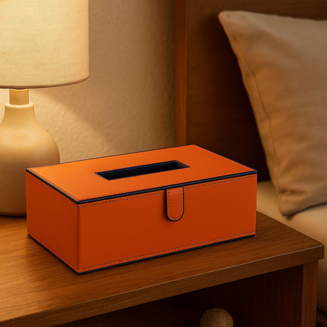 Orange Faux Leather Tissue Box Holder