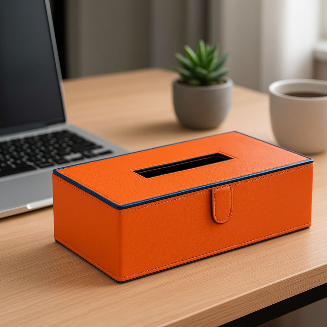 Orange Faux Leather Tissue Box Holder