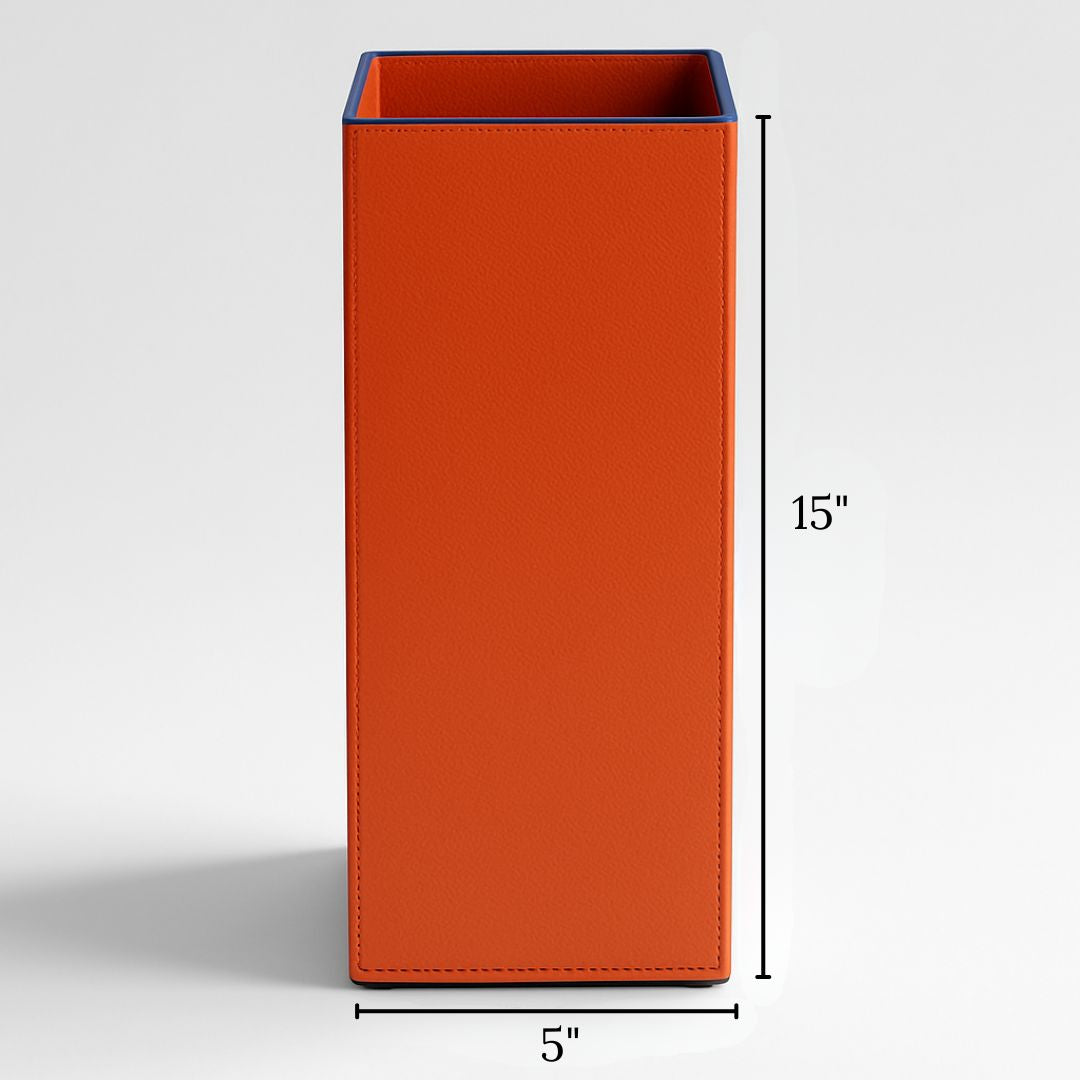 Orange Faux Leather Large Vertical Flower Vase