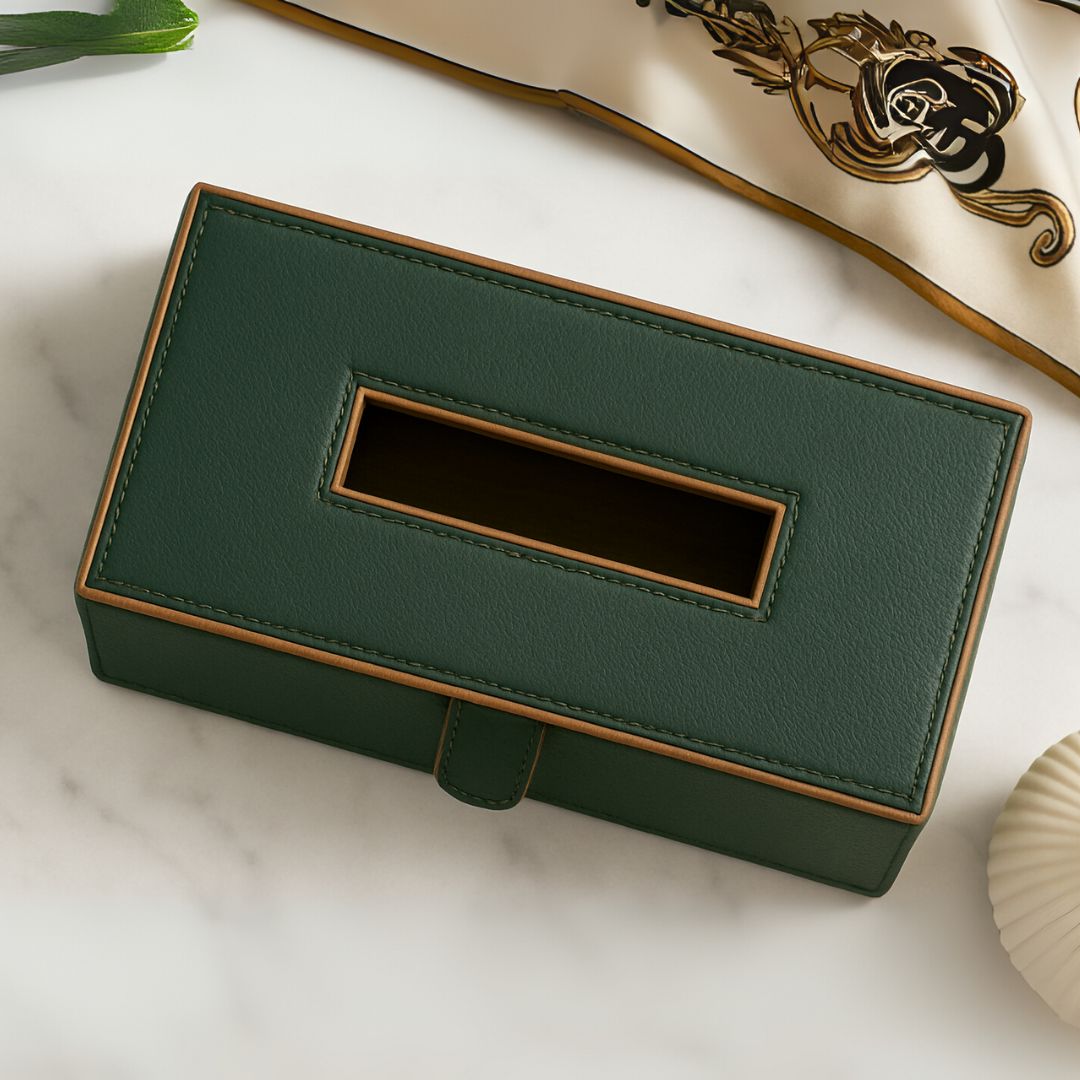 Green Faux Leather Tissue Box Holder