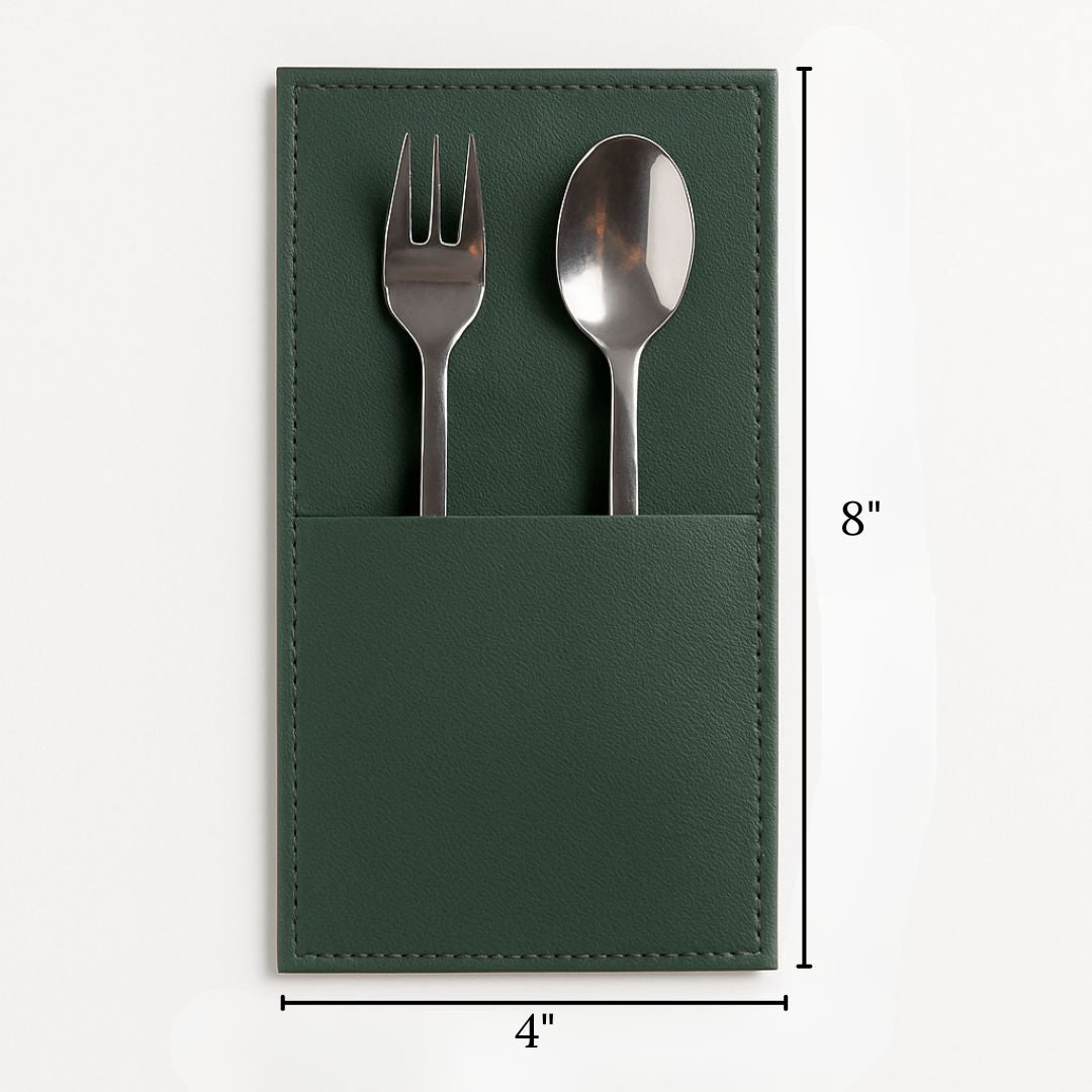 Green Faux Leather Cutlery Holders
