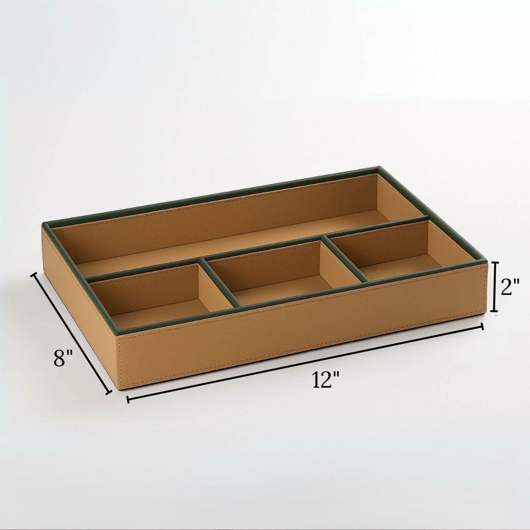 Beige Faux Leather Slot of 4 Stack Tray