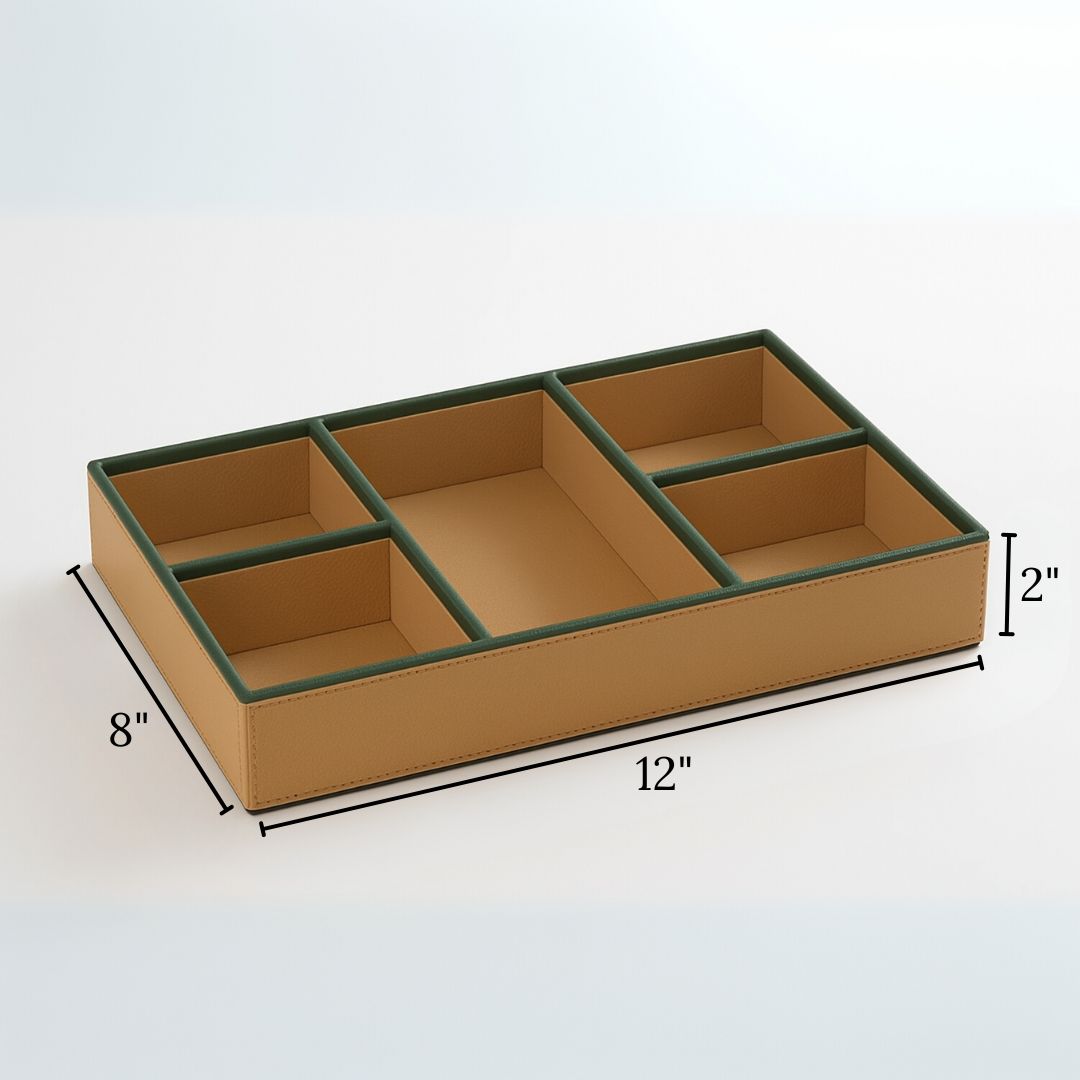 Beige Faux Leather Slot of 5 Stack Tray