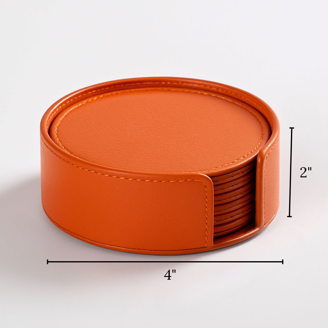 Orange Faux Leather Coaster Set