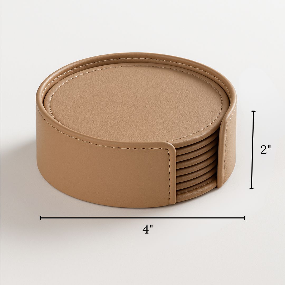 Beige Faux Leather Coaster Set