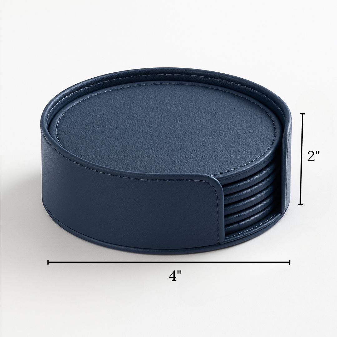 Blue Faux Leather Coaster Set