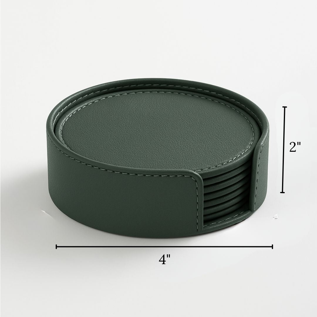 Green Faux Leather Coaster Set