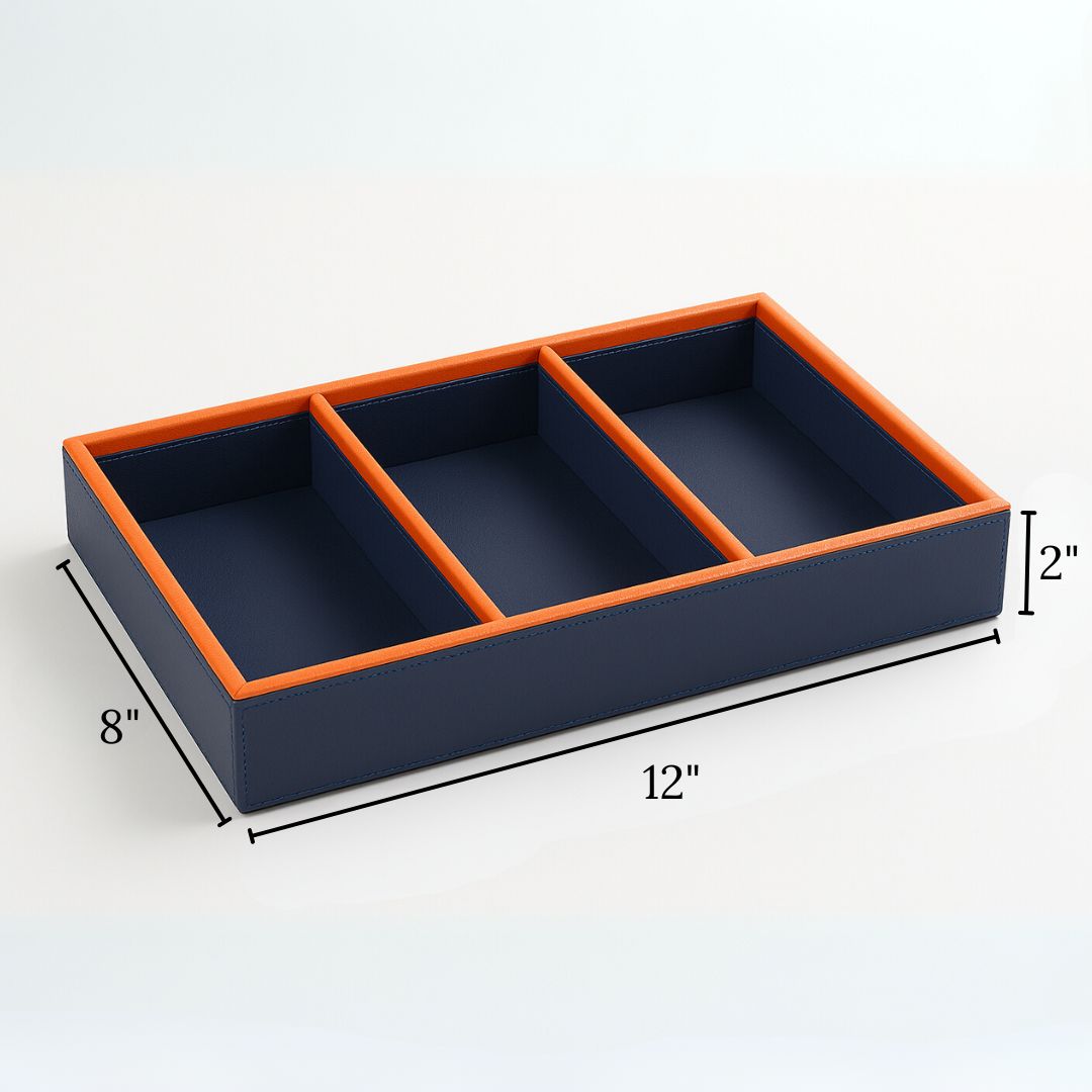 Blue Faux Leather Slot of 3 Stack Tray