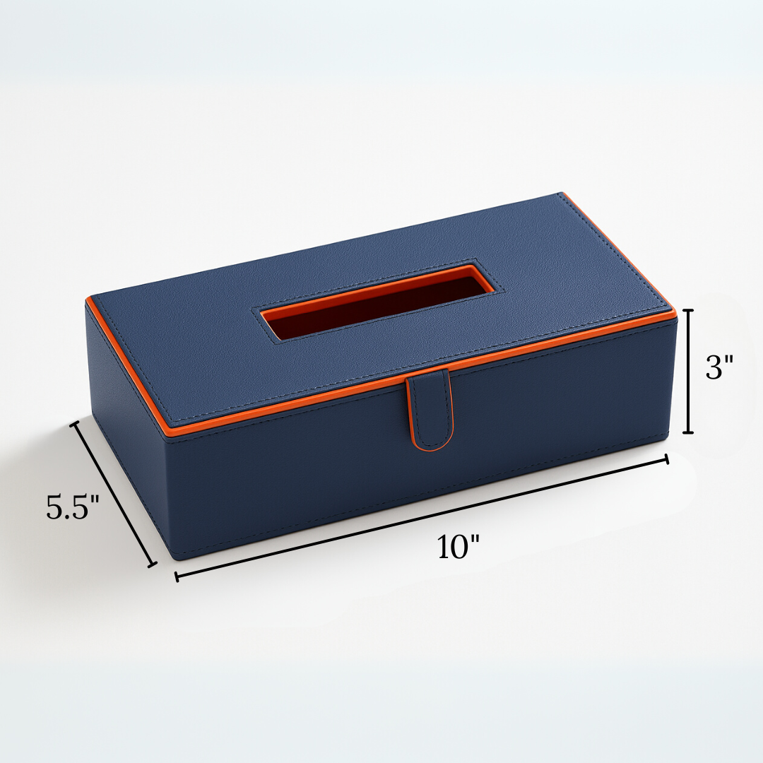 Blue Faux Leather Tissue Box Holder