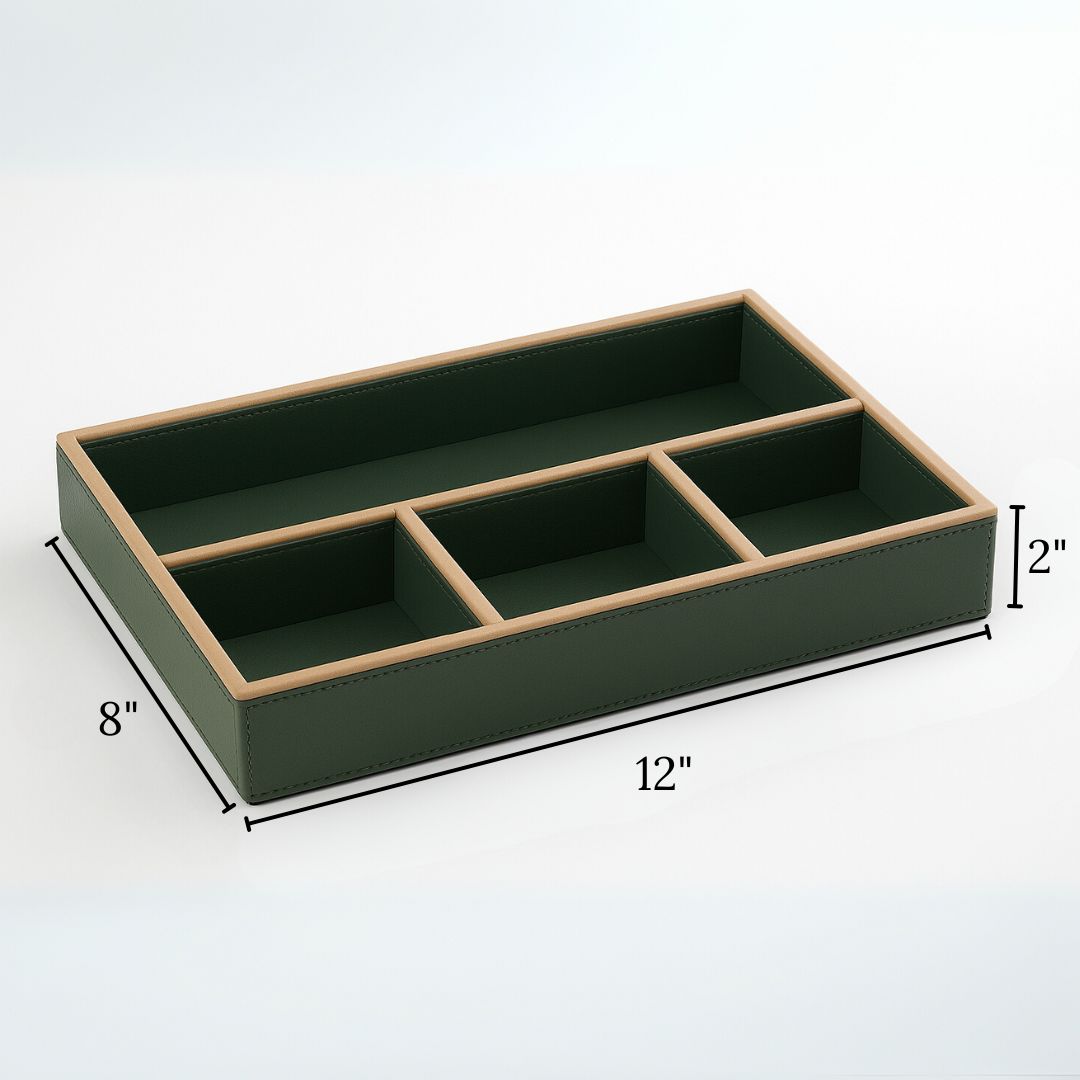 Green Faux Leather Slot of 4 Stack Tray