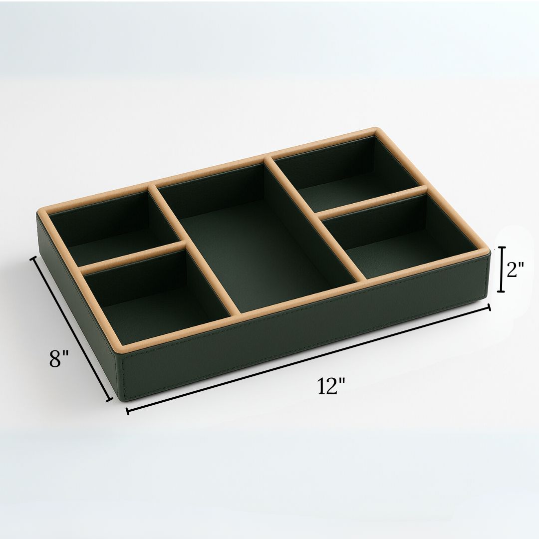 Green Faux Leather Slot of 5 Stack Tray