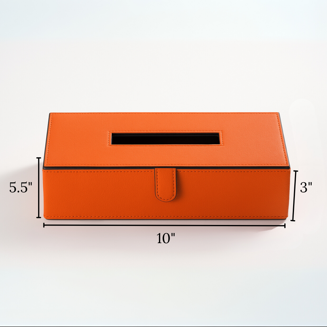 Orange Faux Leather Tissue Box Holder