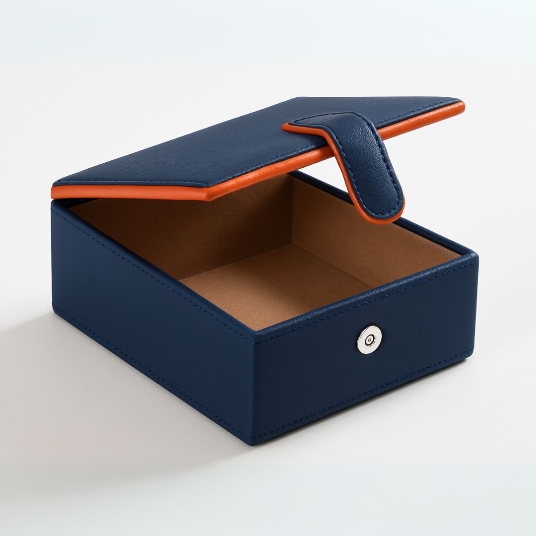 Blue Faux Leather Small Storage Box with Magnetic Lock