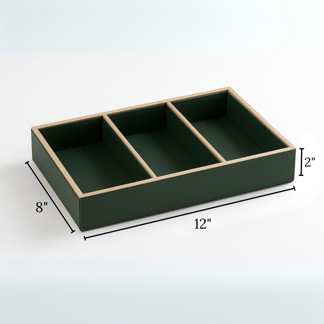 Green Faux Leather Slot of 3 Stack Tray