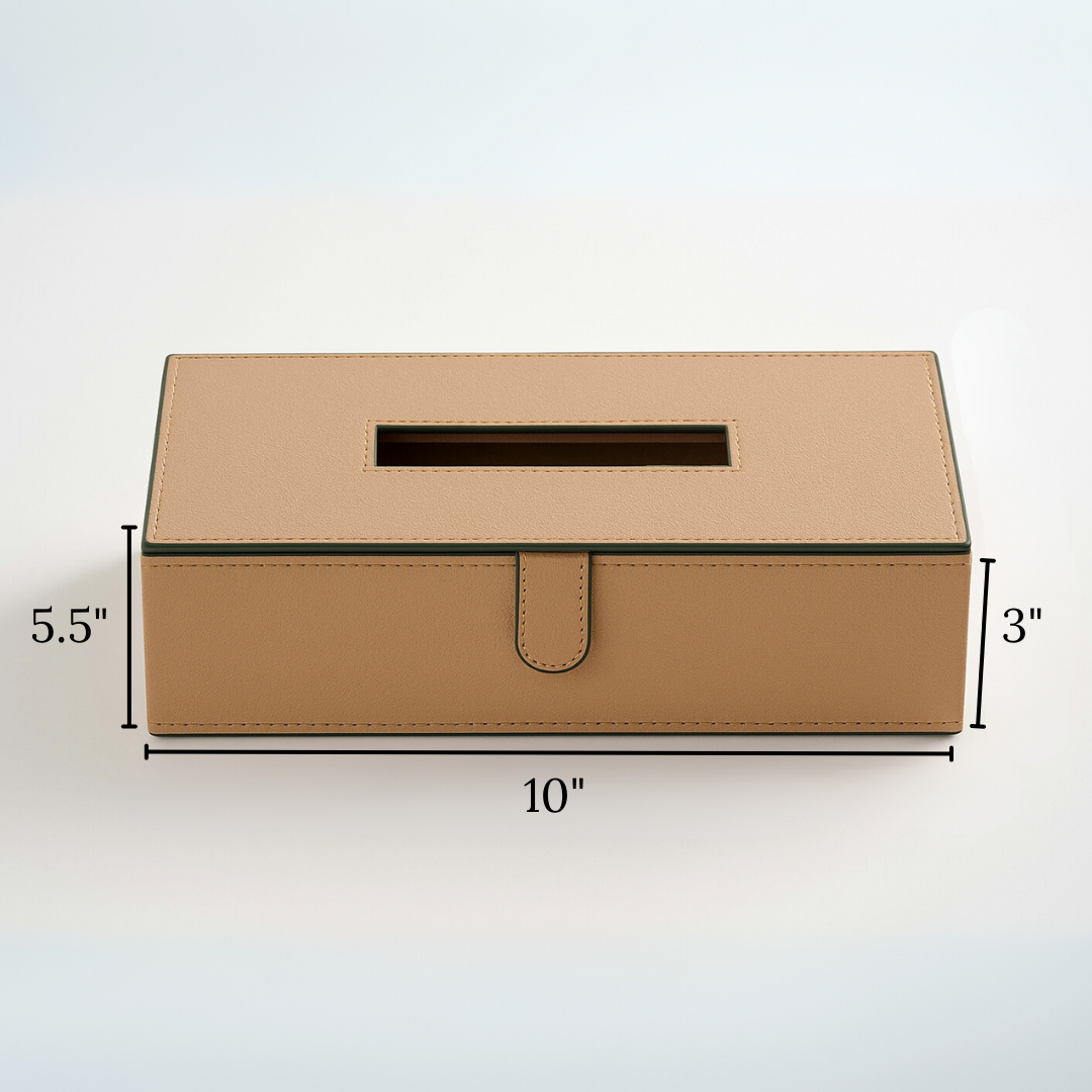 Beige Faux Leather Tissue Box Holder