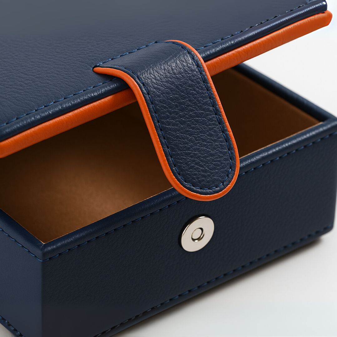 Blue Faux Leather Small Storage Box with Magnetic Lock