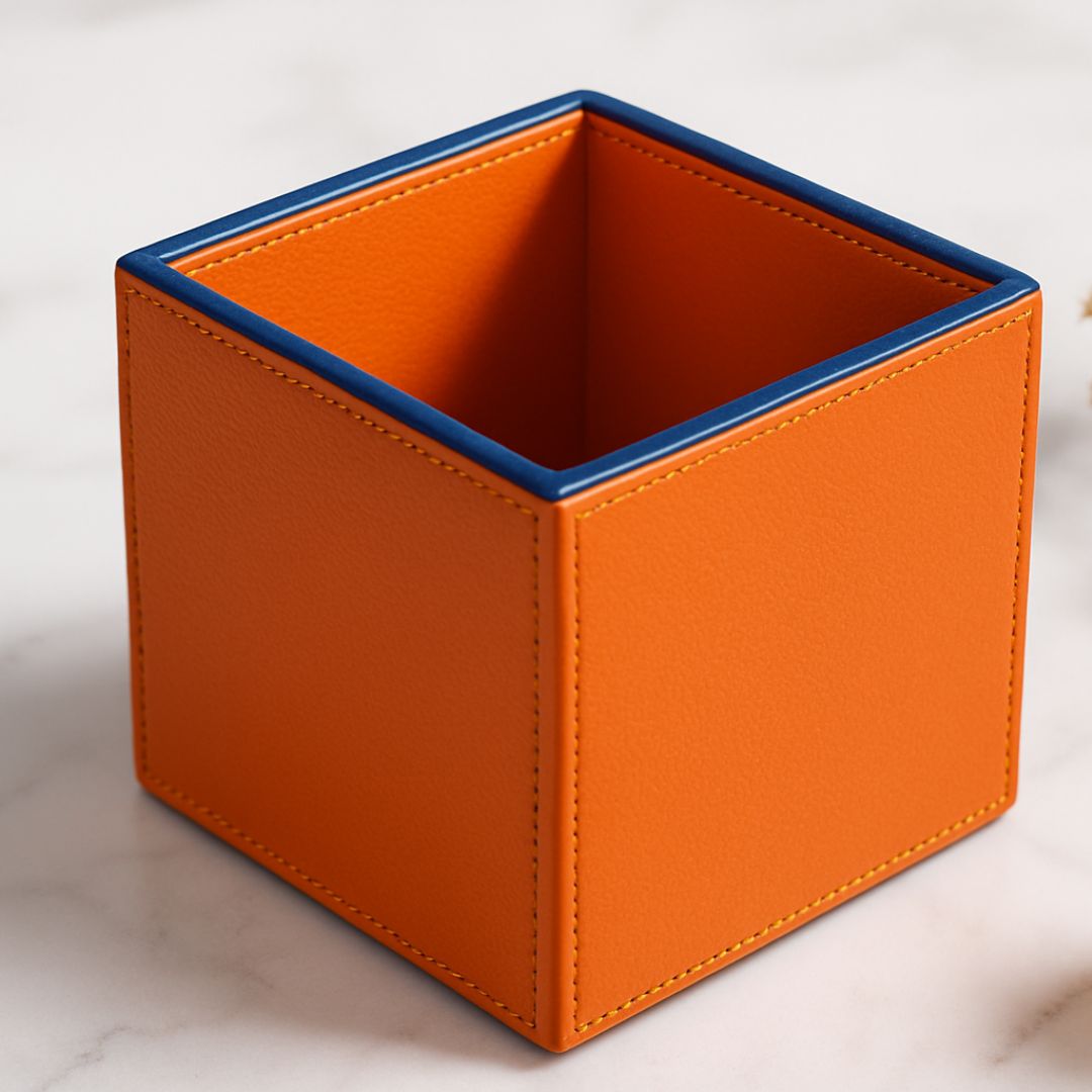Orange Faux Leather Small Vertical Flower Vase