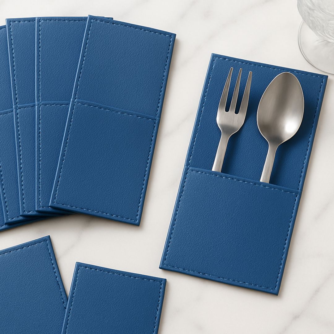Blue Faux Leather Cutlery Holders