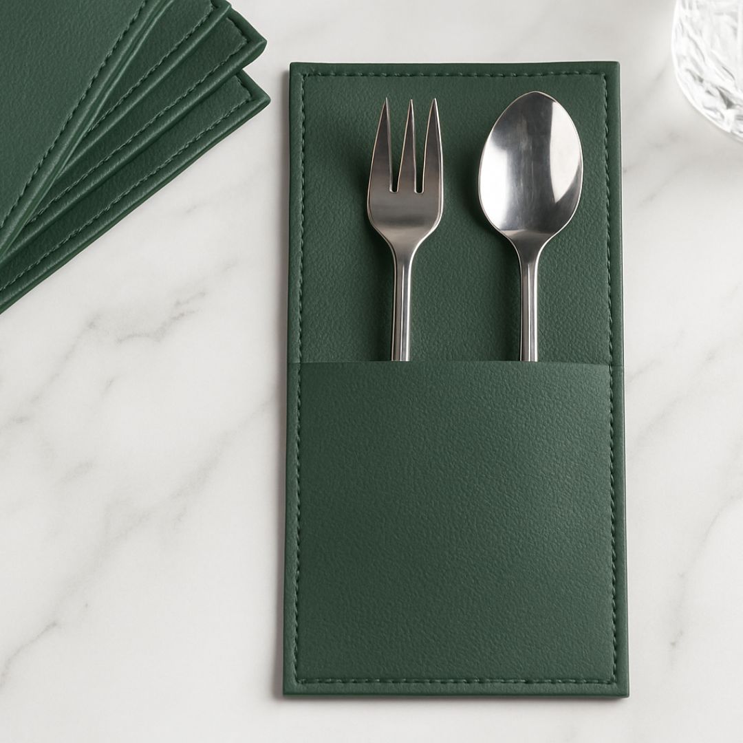 Green Faux Leather Cutlery Holders