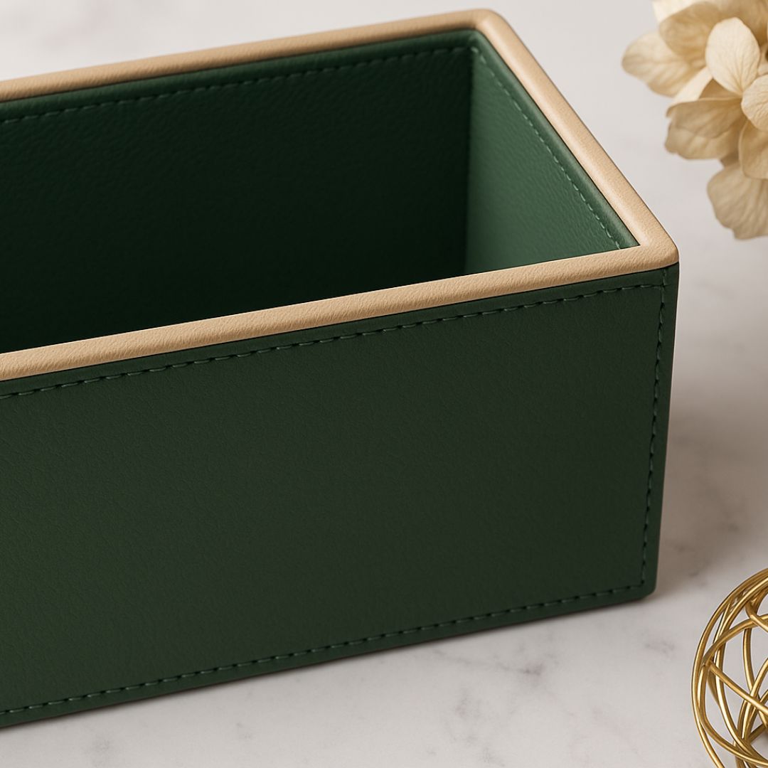 Green Faux Leather Rectangular Flower Vase