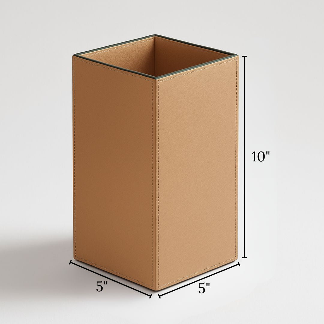 Beige Faux Leather Medium Vertical Flower Vase