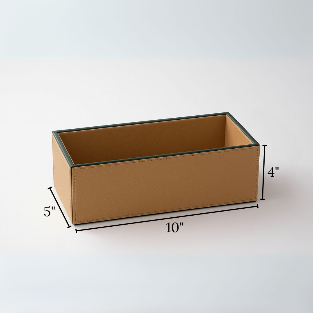 Beige Faux Leather Rectangular Flower Vase