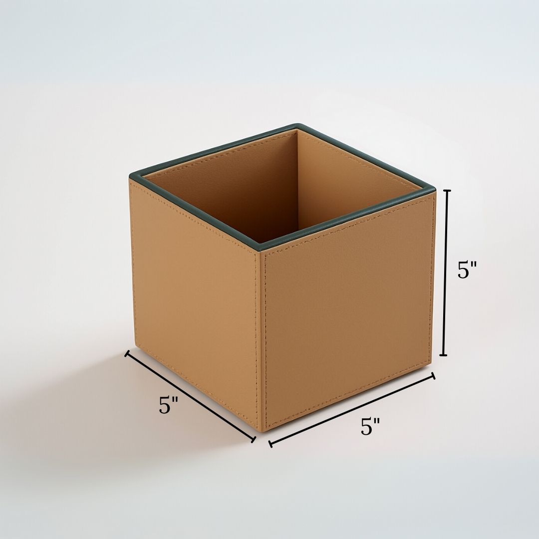 Beige Faux Leather Small Vertical Flower Vase