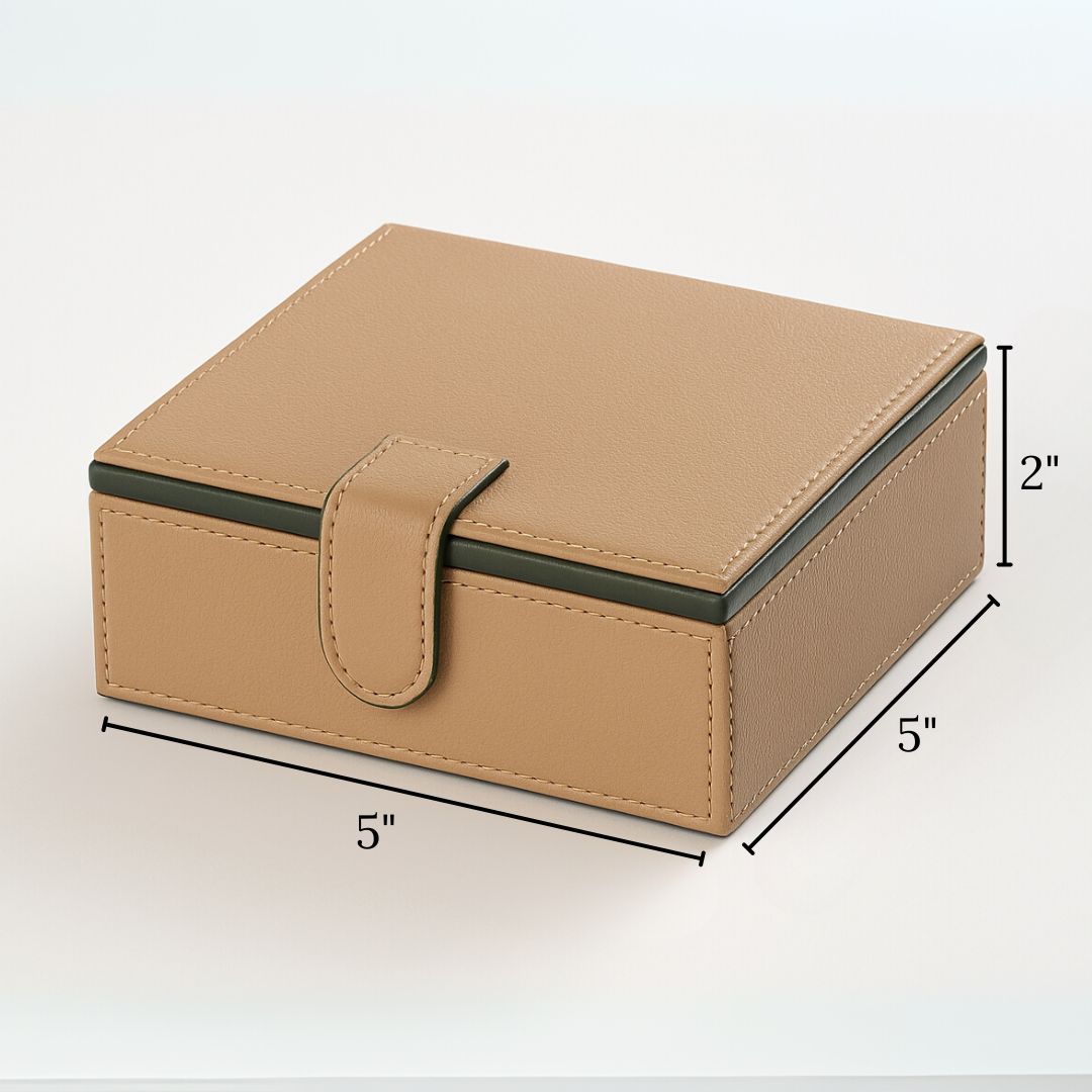 Beige Faux Leather Small Storage Box with Magnetic Lock