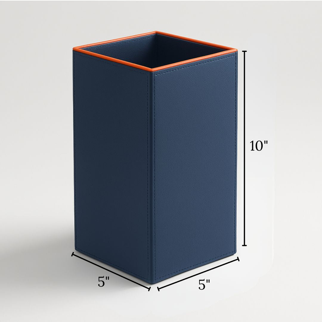 Blue Faux Leather Medium Vertical Flower Vase