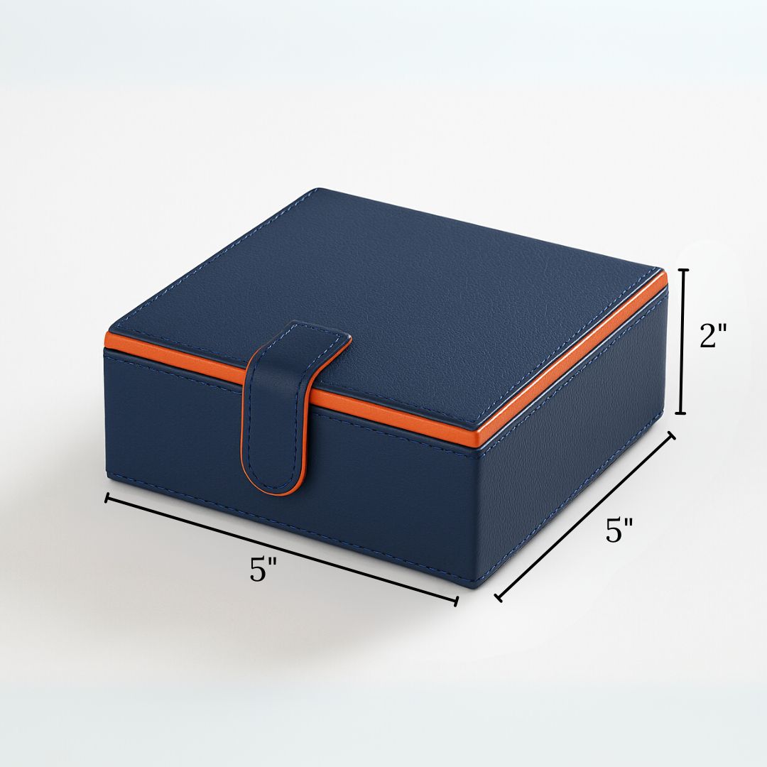 Blue Faux Leather Small Storage Box with Magnetic Lock