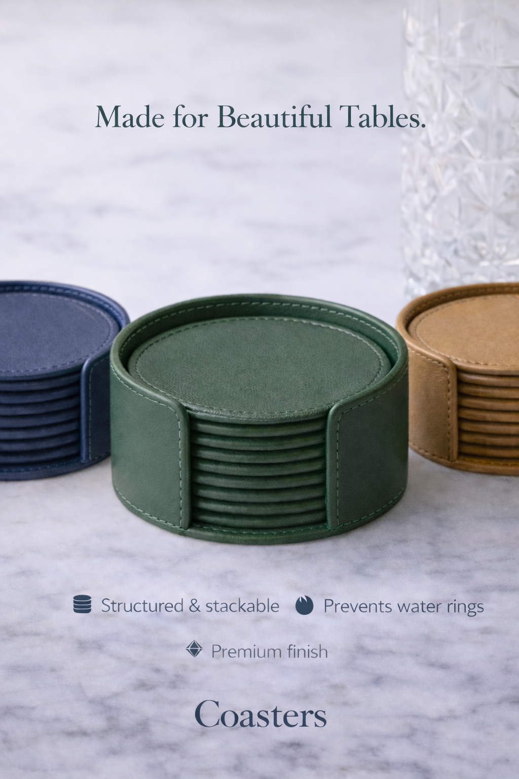 Green Faux Leather Coaster Set