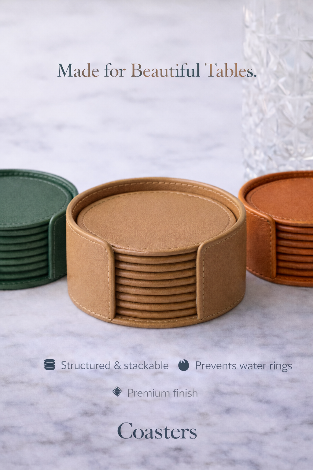 Beige Faux Leather Coaster Set